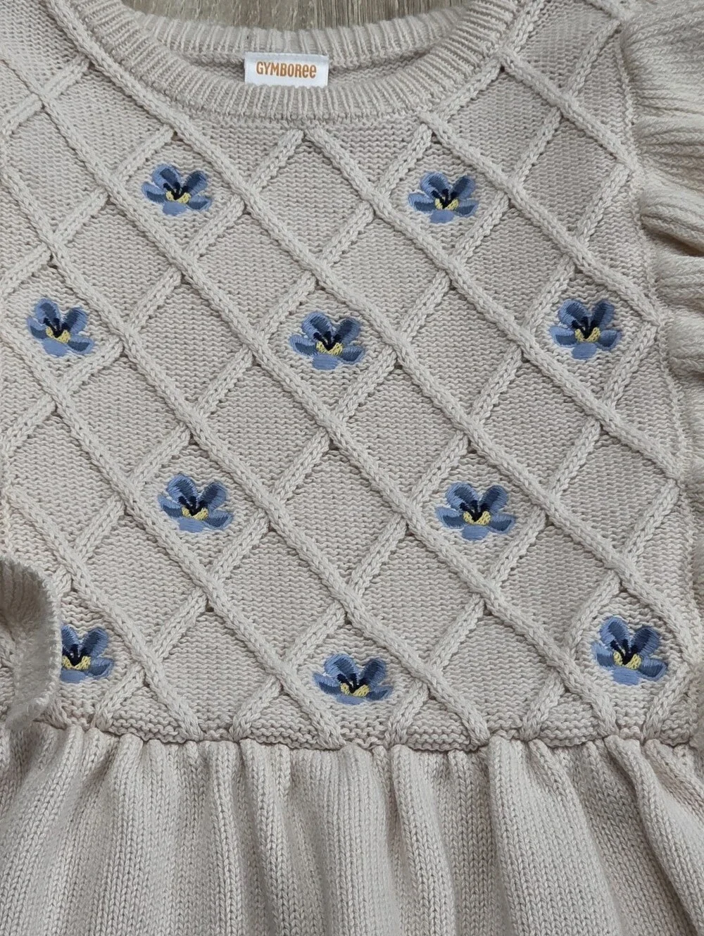 Gymboree Girls Country Charm Cream & Blue Floral Knit Sweater Dress Size 12 NEW